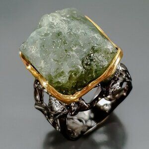 RING Rough Green Sapphire 925 Size 9.5